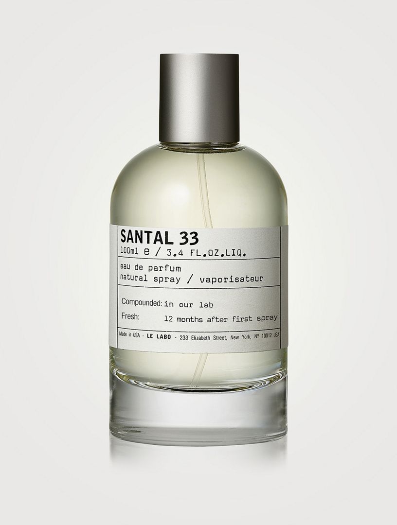 Le Labo Santal 33 3.4 oz eau de parfum bottle with white label front view