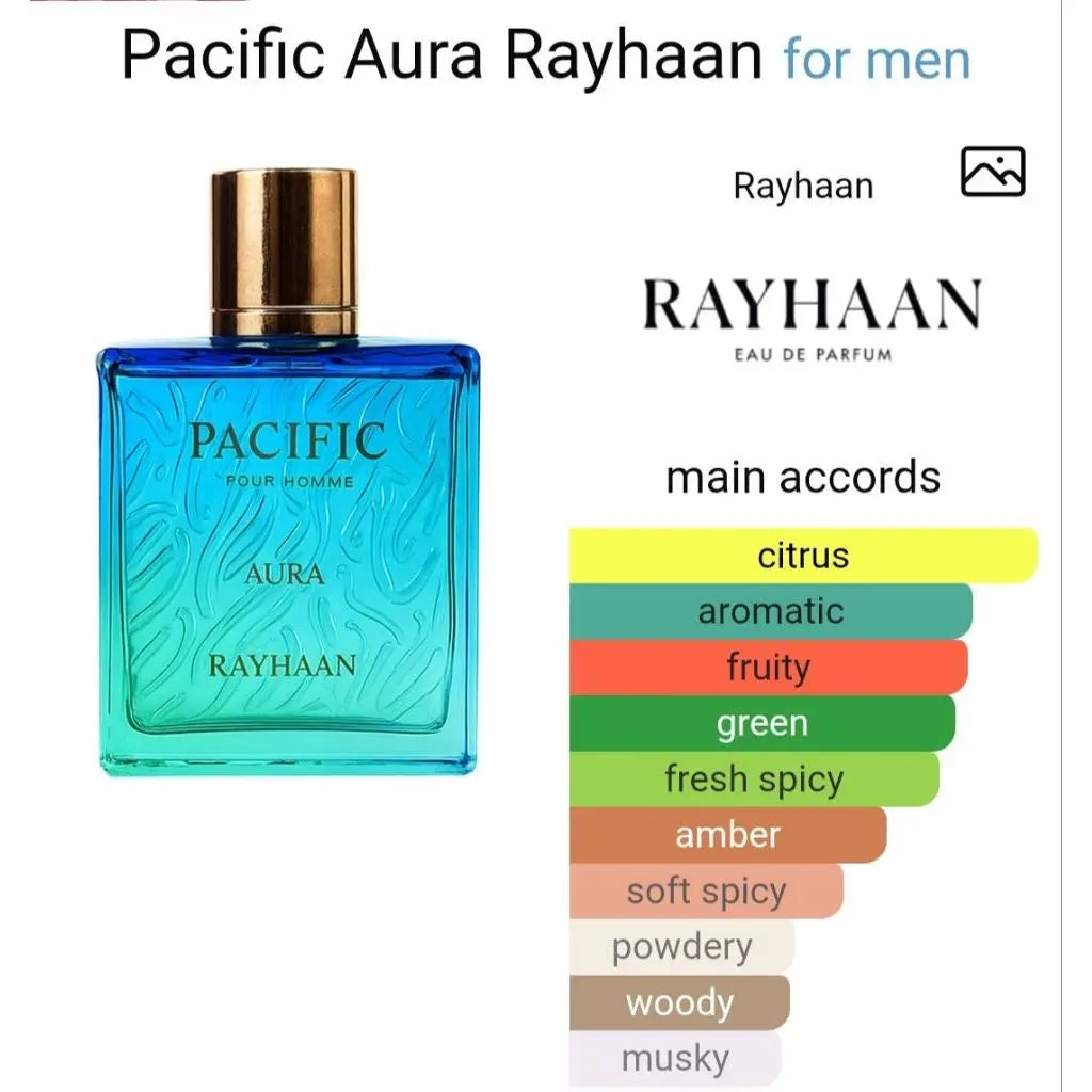 Rayhaan Pacific Aura EDP 3.4 oz – Men's Fresh Aquatic Cologne 100ml HorizonHub Store