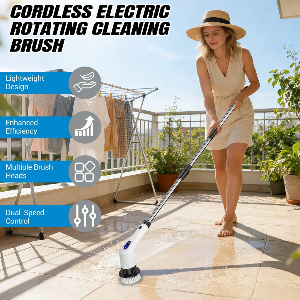Electric Spin Scrubber – Cordless Shower Cleaning Brush with 9 Heads & Long Handle Alsonic UK