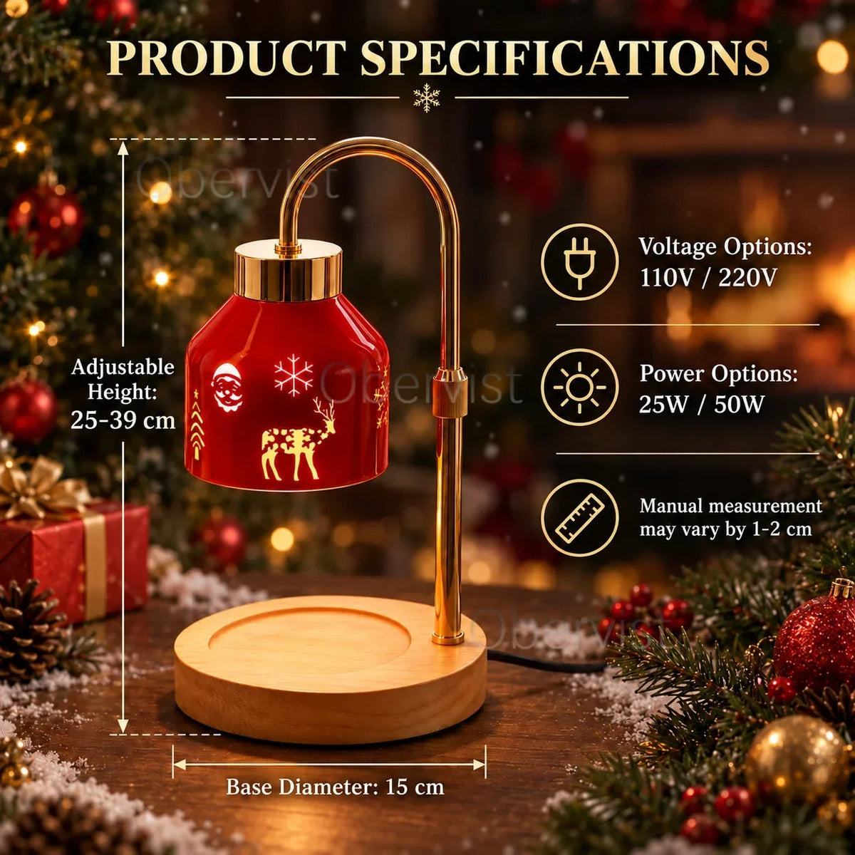 Christmas Candle Warmer Lamp – Red Metal Shade Alsonic UK