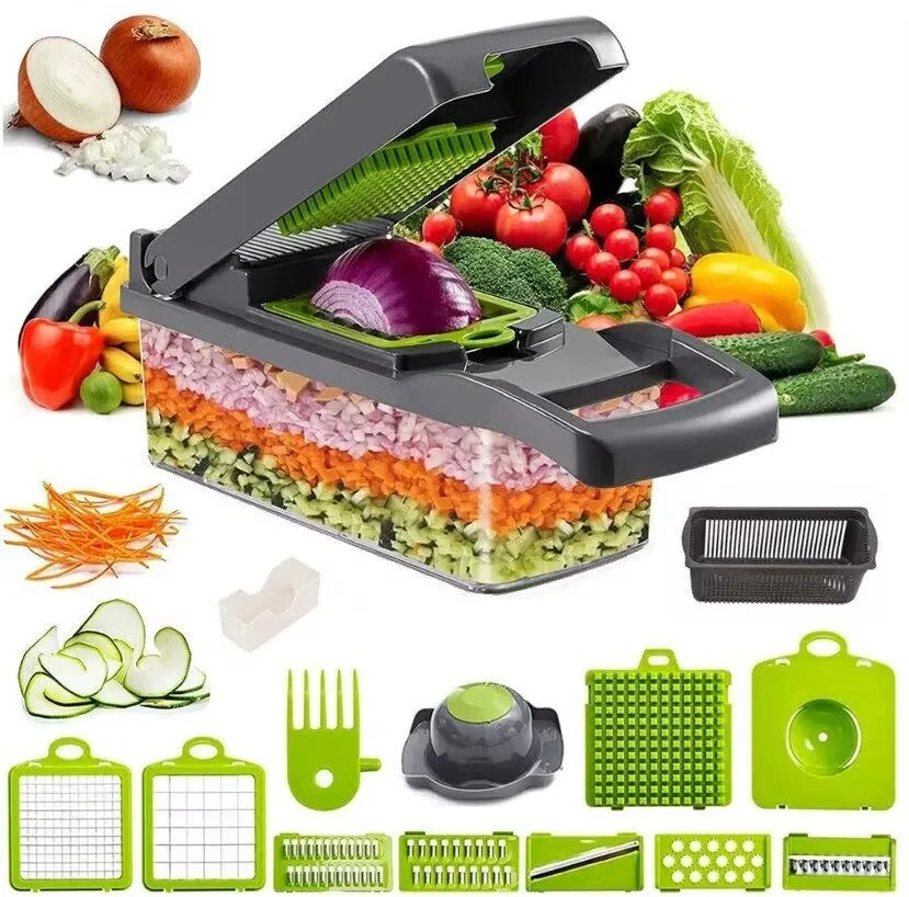 16-in-1 Vegetable Chopper & Slicer with 1.5L Container – Stainless Steel Mandoline Cutter Alsonic UK