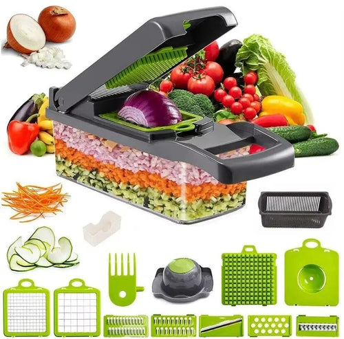16-in-1 Vegetable Chopper & Slicer with 1.5L Container – Stainless Steel Mandoline Cutter Alsonic UK