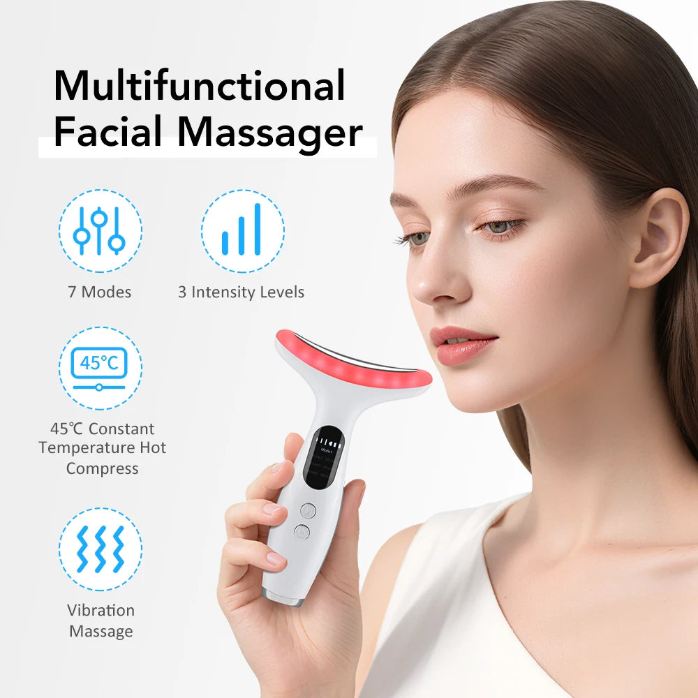 7 Colour LED Neck & Face Beauty Device – EMS Vibration Facial Massager for Skincare Routine Alsonic UK