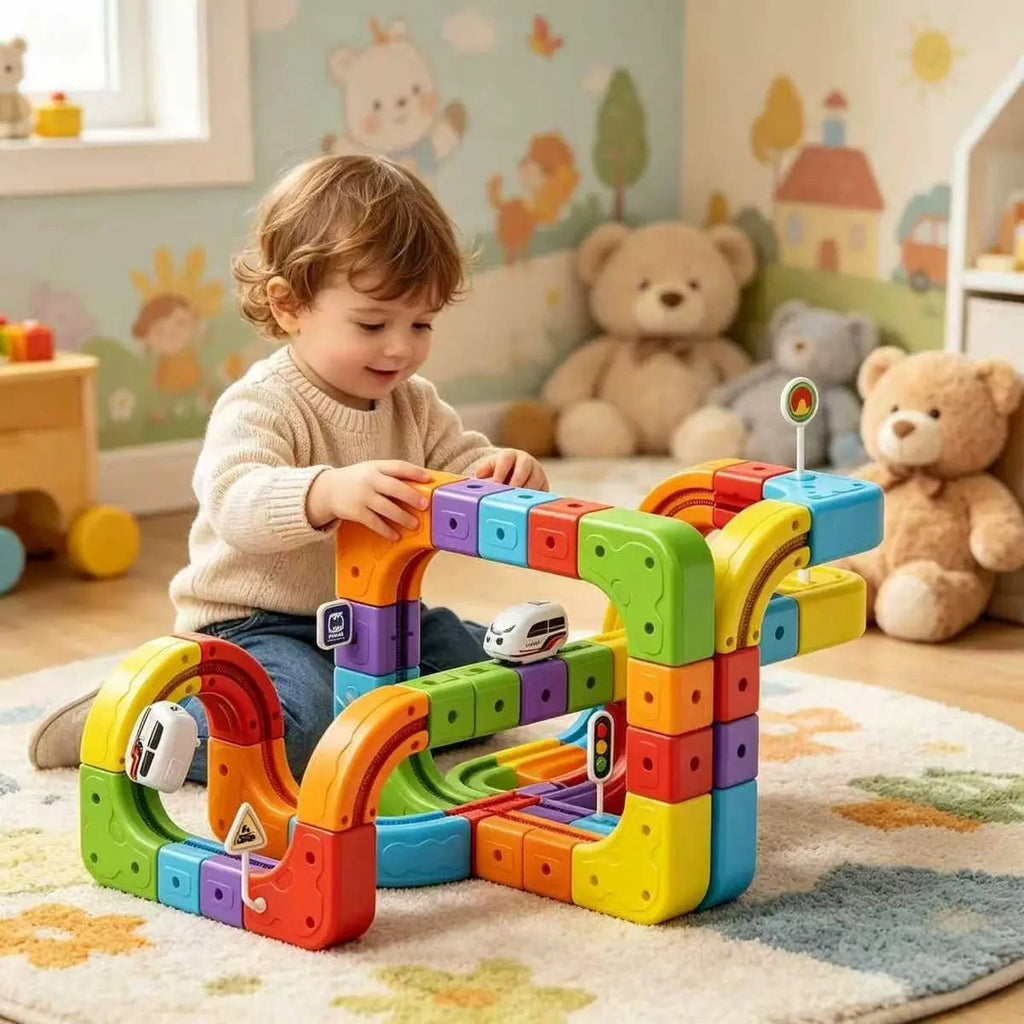 Magic Track Building Block Toy – Electric Rechargeable Train Set for Kids, Assembly Puzzle Cube Alsonic UK