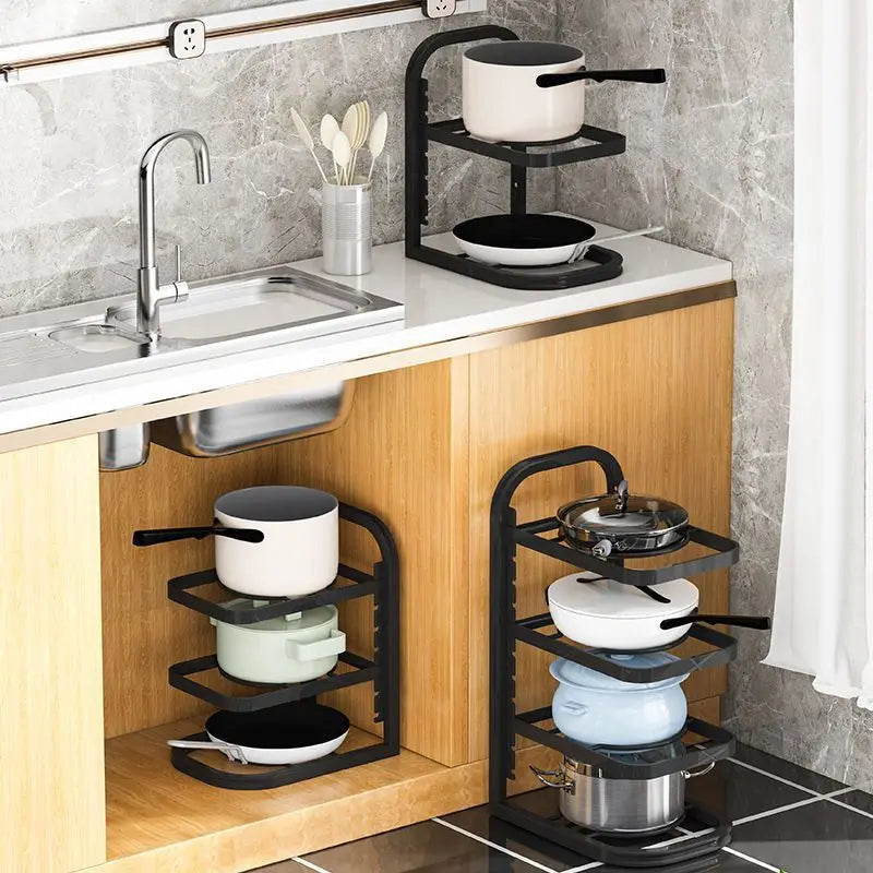 Stainless Steel Multi-Layer Pot Rack Organiser – Under Sink Kitchen Storage Shelf Alsonic UK