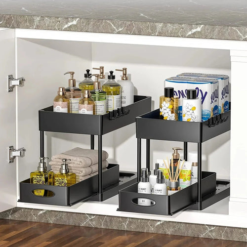 2 Tier Sliding Under Sink Organiser – Pull Out Kitchen Cupboard Storage Rack Alsonic UK