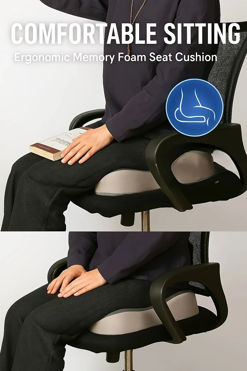 Memory Foam Seat Cushion – Non-Slip Comfort Cushion for Office Chair & Car Seat, Grey Alsonic UK