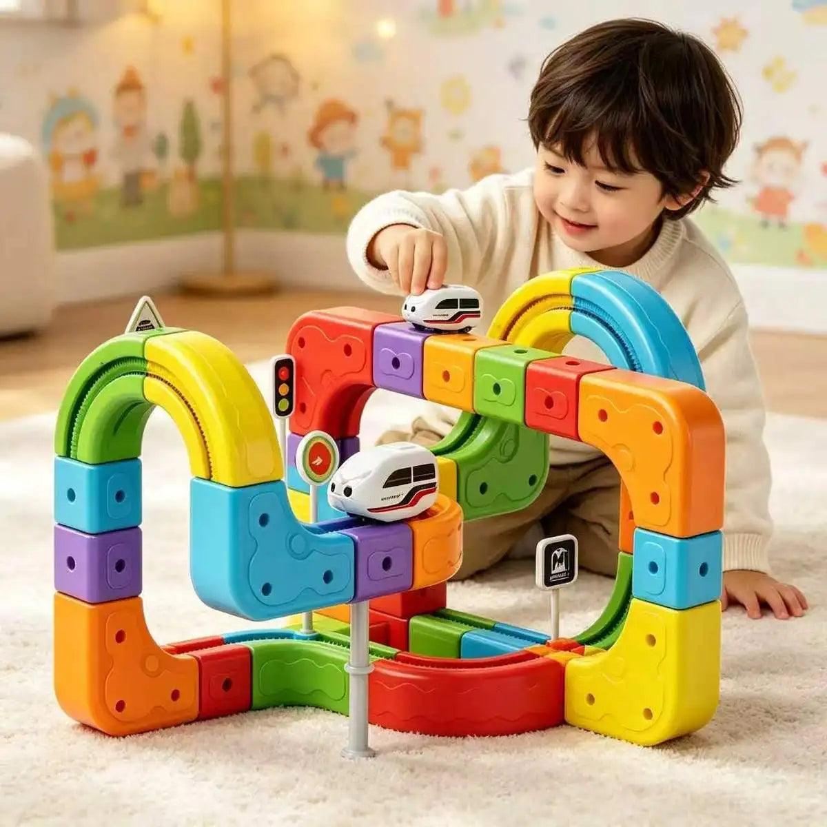 Magic Track Building Block Toy – Electric Rechargeable Train Set for Kids, Assembly Puzzle Cube Alsonic UK