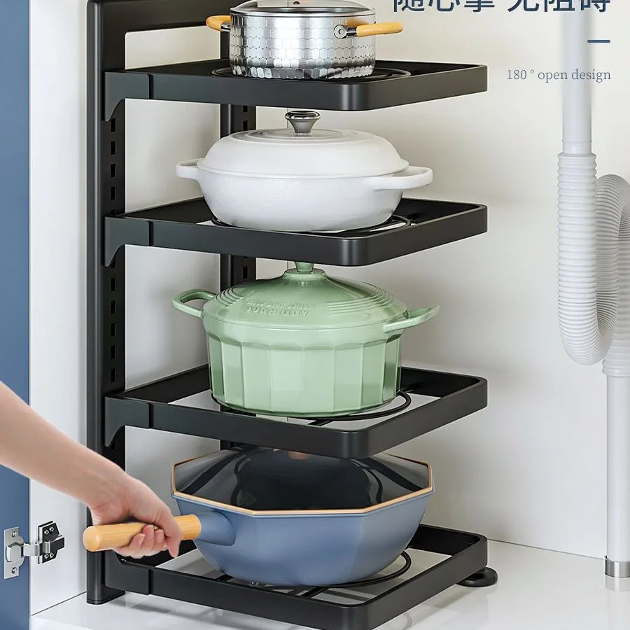 Stainless Steel Multi-Layer Pot Rack Organiser – Under Sink Kitchen Storage Shelf Alsonic UK