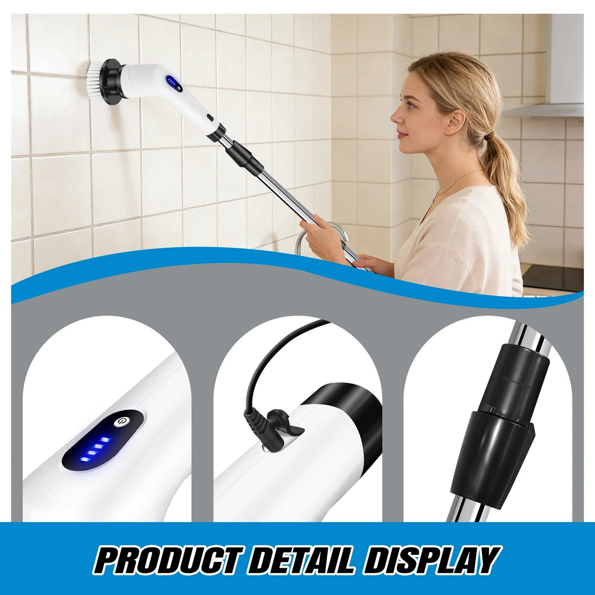 Electric Spin Scrubber – Cordless Shower Cleaning Brush with 9 Heads & Long Handle Alsonic UK