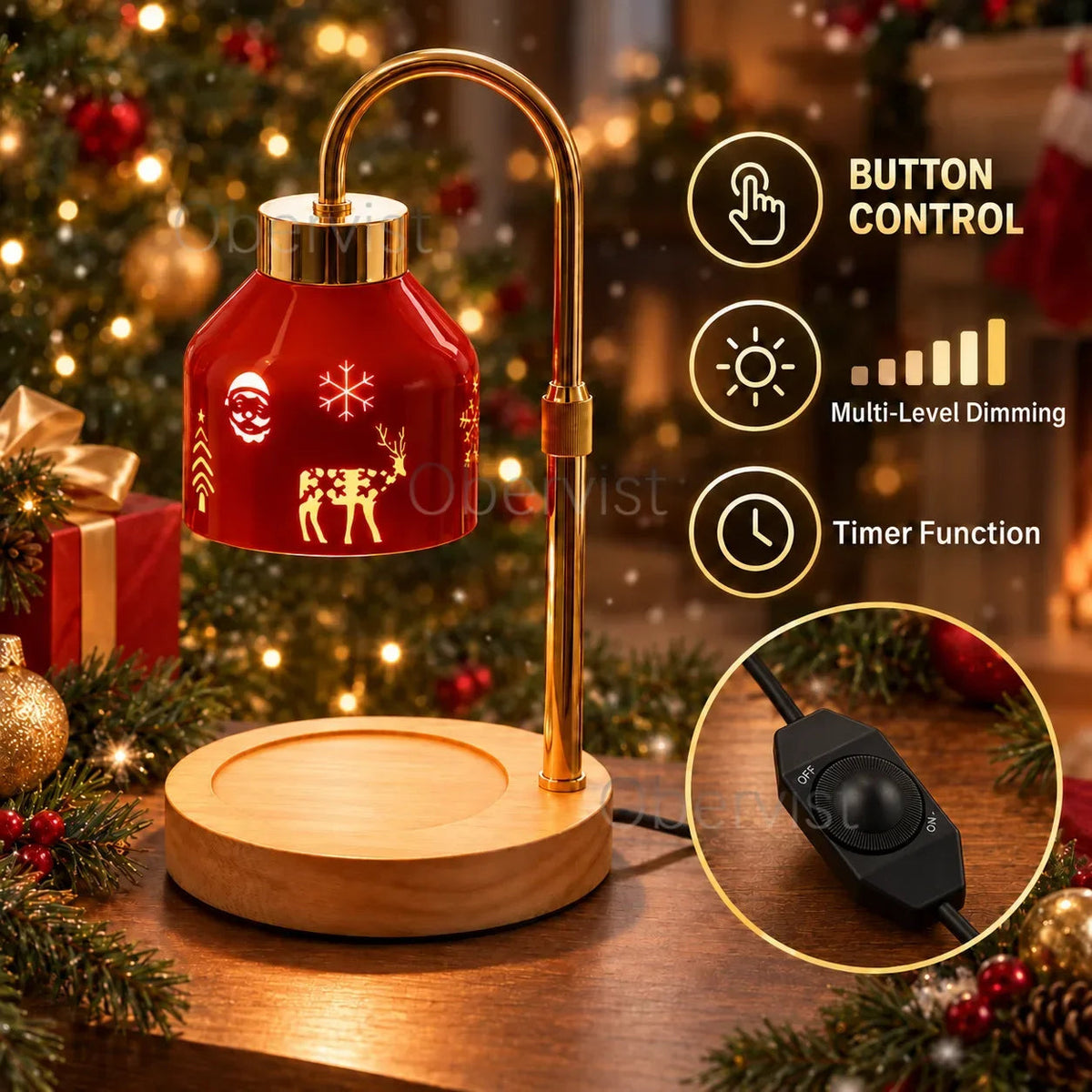 Christmas Candle Warmer Lamp – Red Metal Shade Alsonic UK