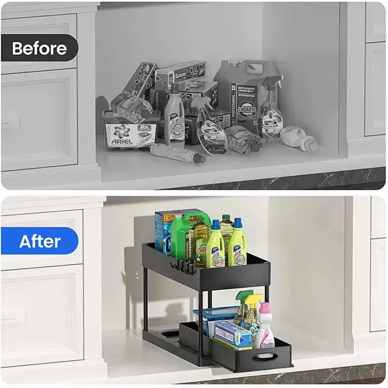 2 Tier Sliding Under Sink Organiser – Pull Out Kitchen Cupboard Storage Rack Alsonic UK