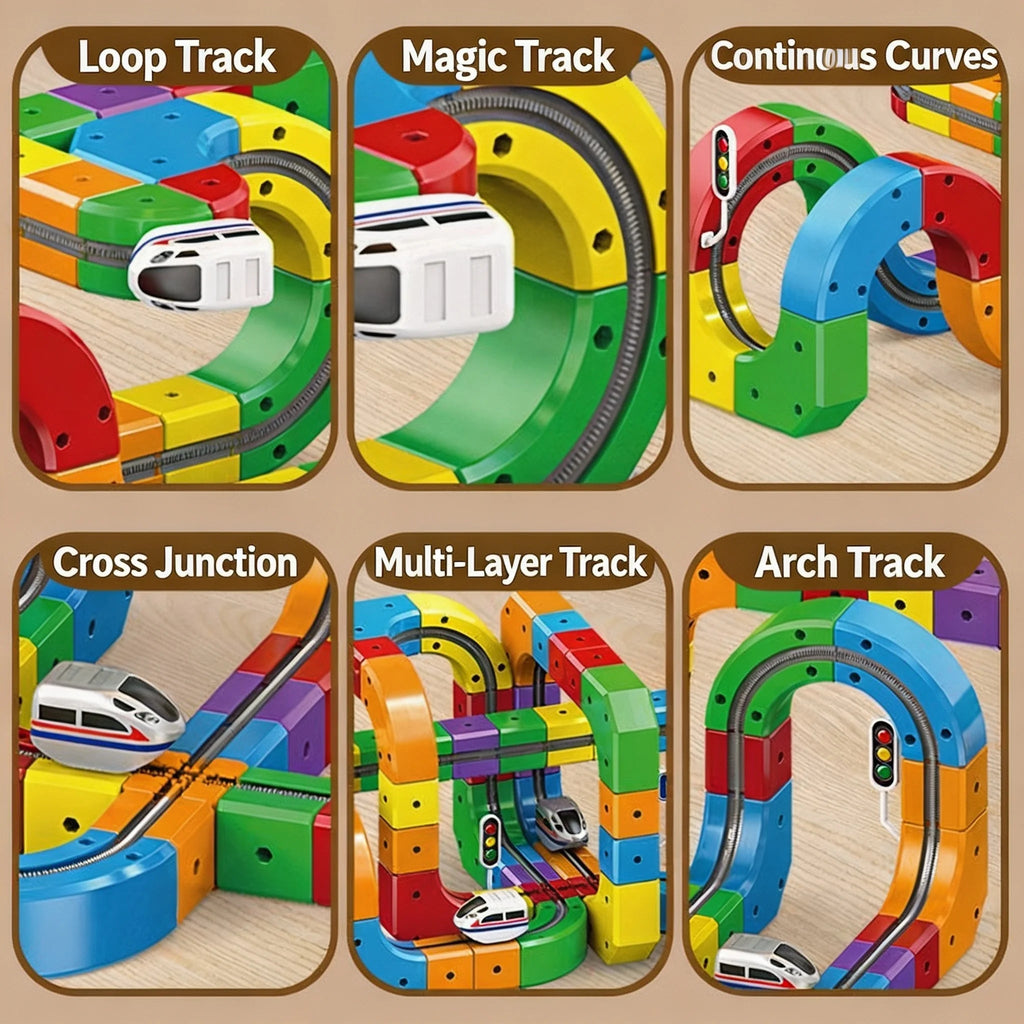 Magic Track Building Block Toy – Electric Rechargeable Train Set for Kids, Assembly Puzzle Cube Alsonic UK