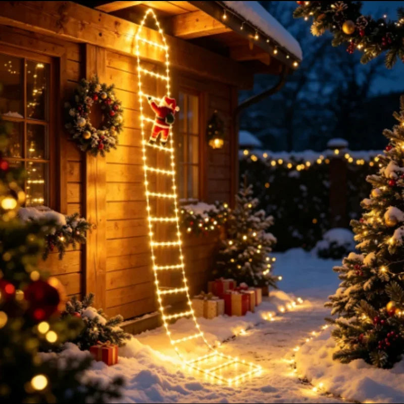 Santa Claus Ladder LED String Lights – Hanging Christmas Decoration for Indoor & Outdoor Use Stylish Shop