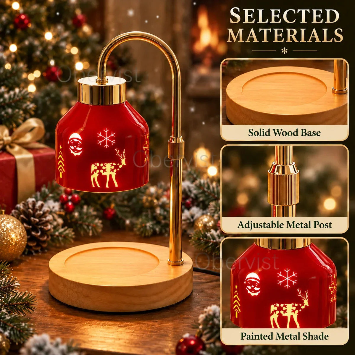 Christmas Candle Warmer Lamp – Red Metal Shade Alsonic UK
