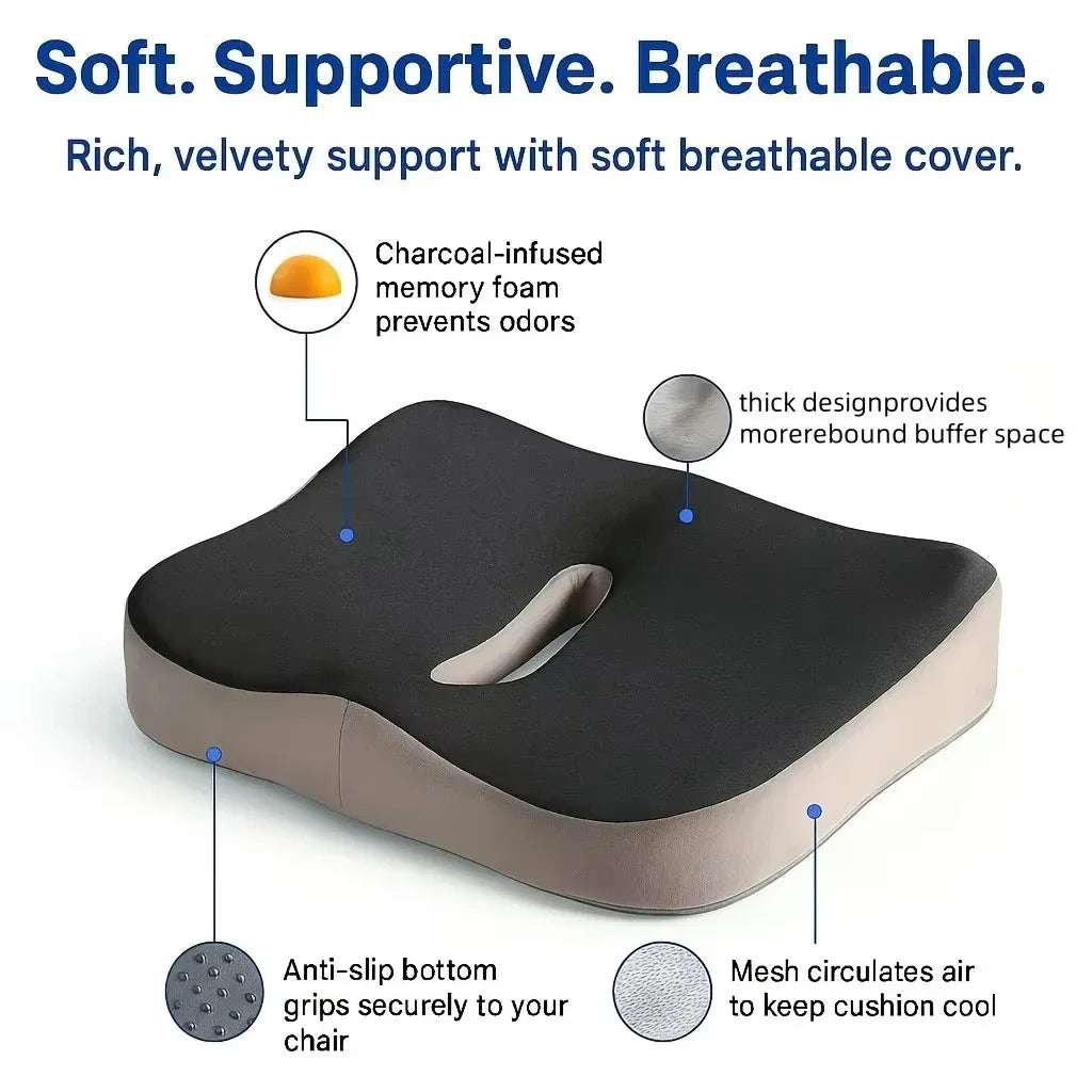 Memory Foam Seat Cushion – Non-Slip Comfort Cushion for Office Chair & Car Seat, Grey Alsonic UK