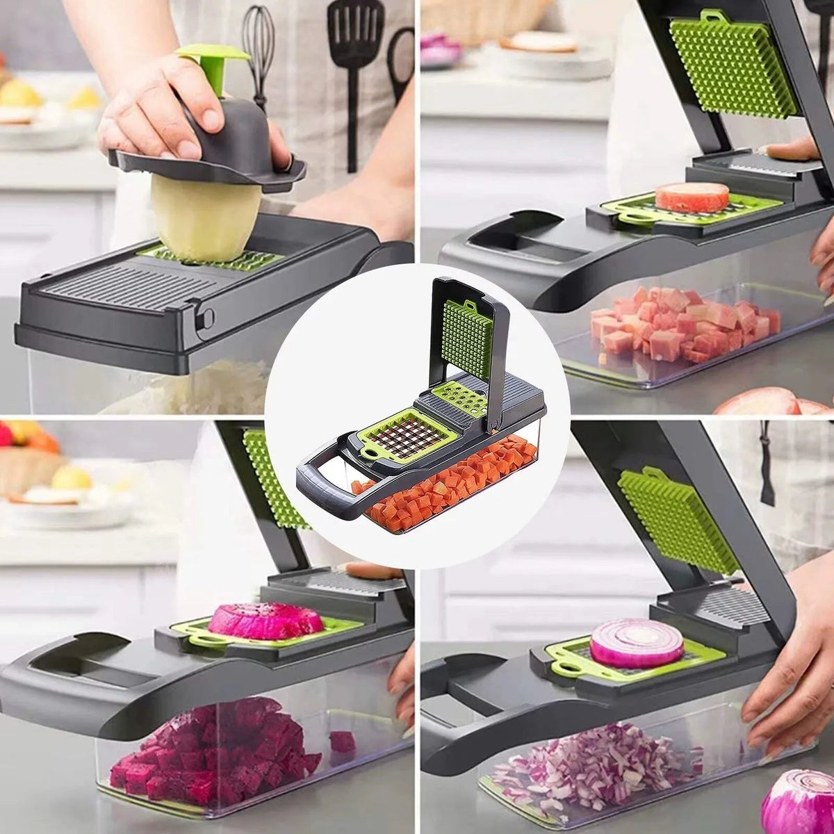 16-in-1 Vegetable Chopper & Slicer with 1.5L Container – Stainless Steel Mandoline Cutter Alsonic UK