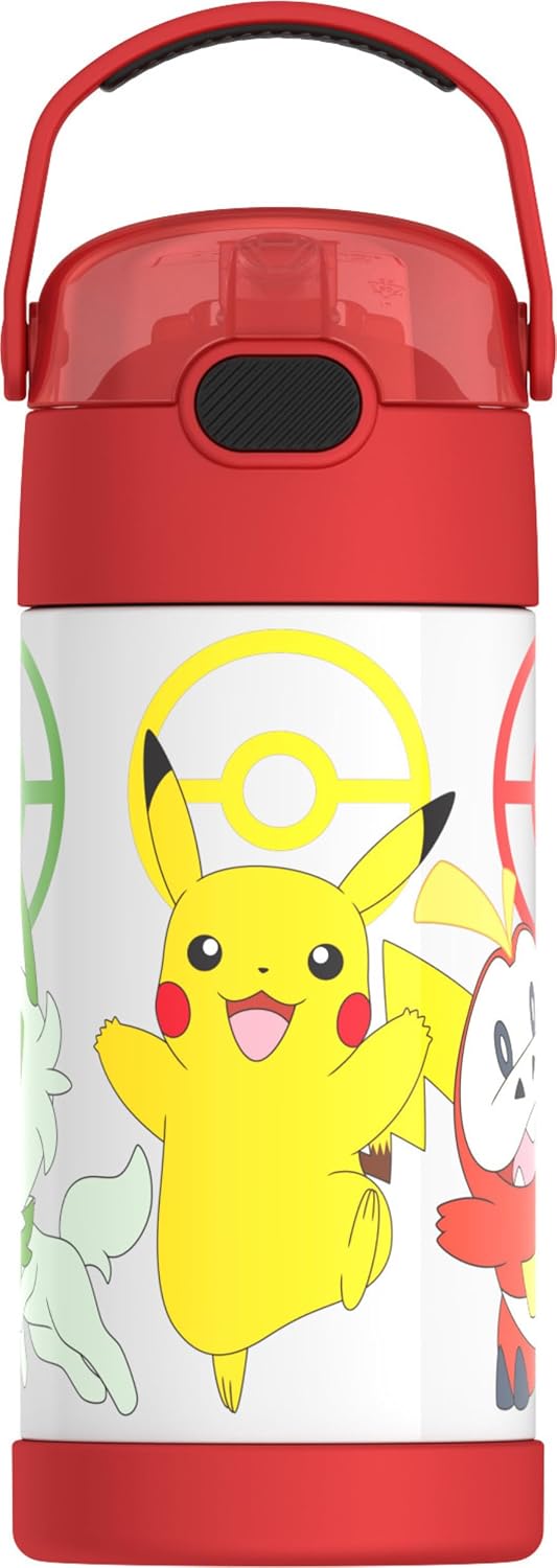 Thermos Pokémon insulated stainless steel kids water bottle 12 oz with pop-up straw and handle