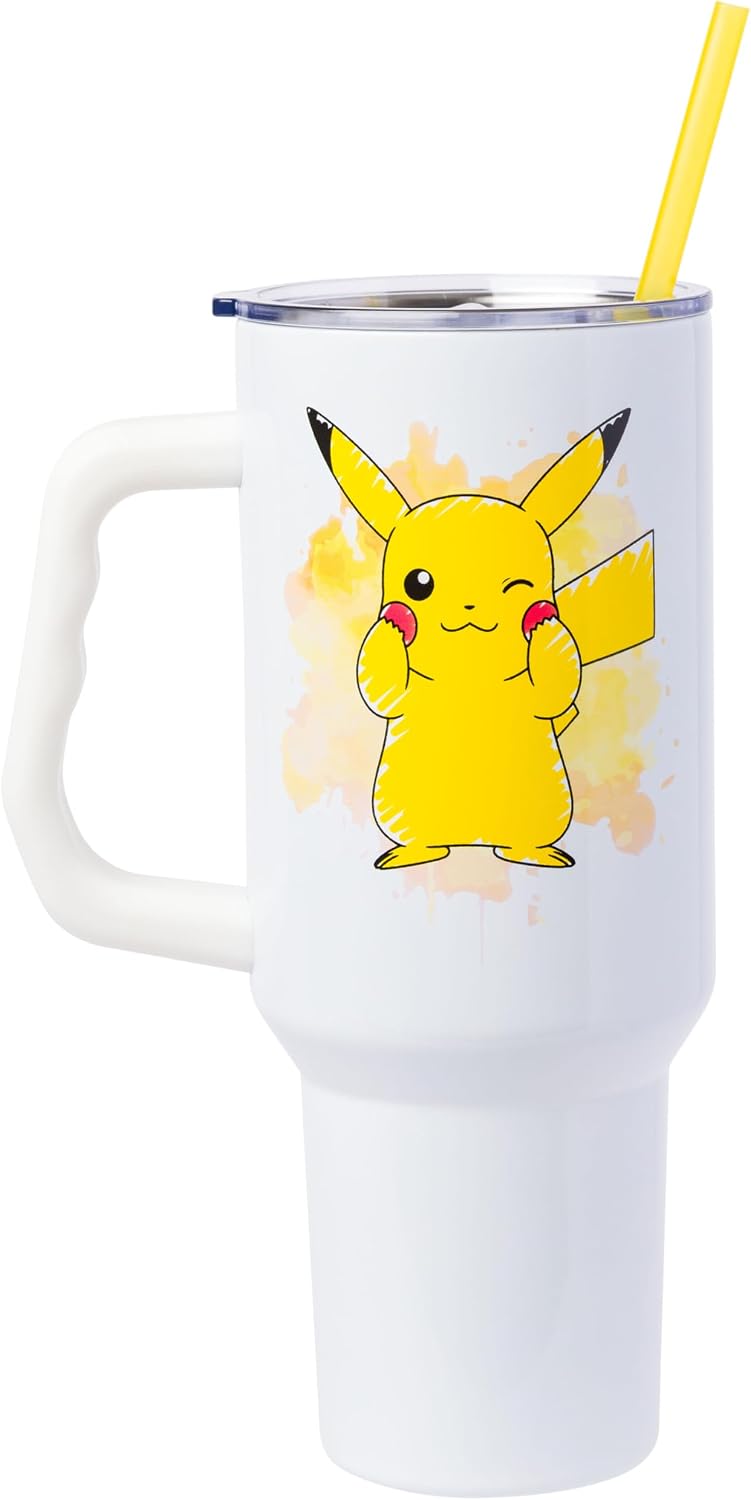 Pokémon Pikachu Tumbler 40 oz – Stainless Steel Cup with Handle & Straw