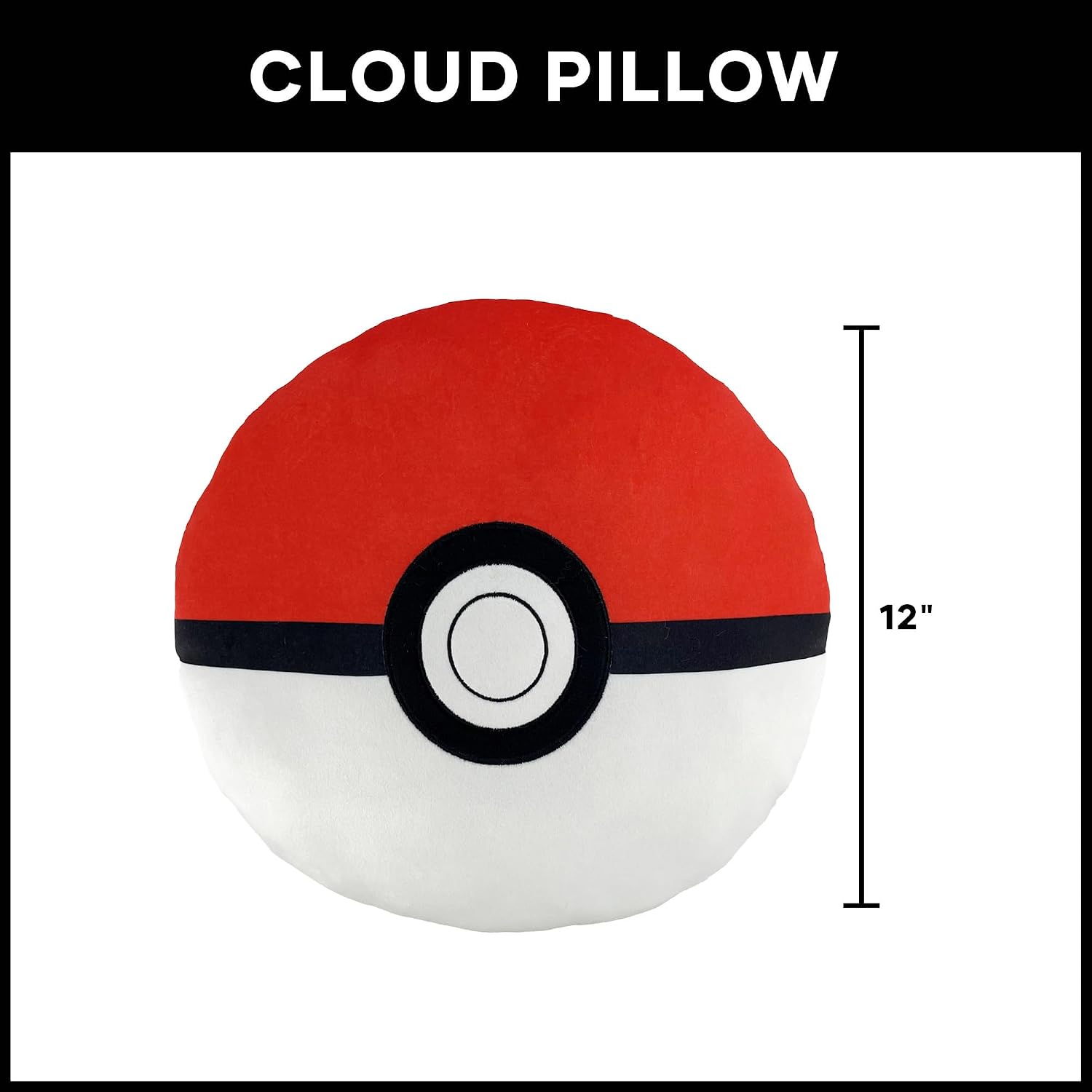 Pokémon Poké Ball Cloud Pillow 12" – Soft Plush Cushion for Kids Room Decor