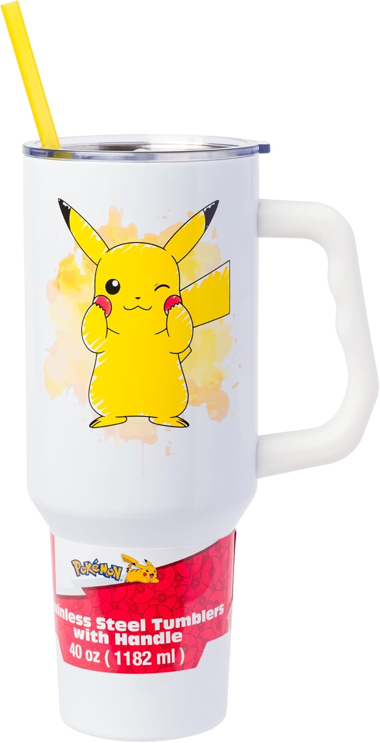 Pokémon Pikachu 40 oz stainless steel tumbler with handle and reusable straw

