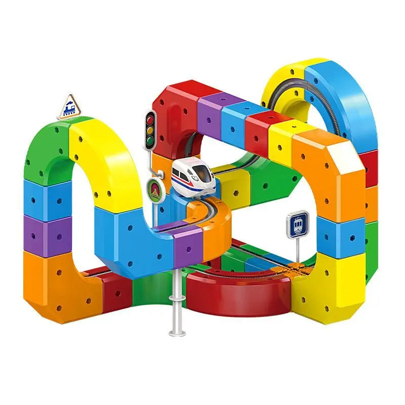 Magic Track Building Block Toy – Electric Rechargeable Train Set for Kids, Assembly Puzzle Cube Alsonic UK