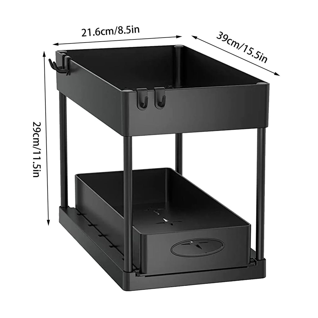 2 Tier Sliding Under Sink Organiser – Pull Out Kitchen Cupboard Storage Rack Alsonic UK
