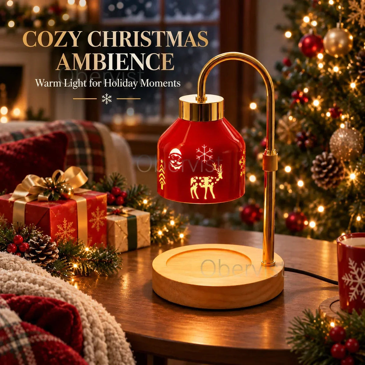 Christmas Candle Warmer Lamp – Red Metal Shade Alsonic UK