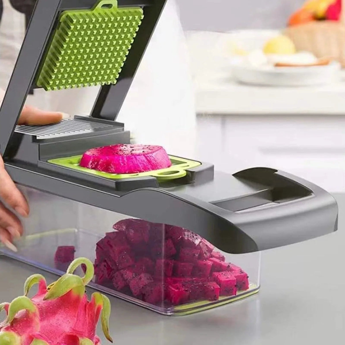 16-in-1 Vegetable Chopper & Slicer with 1.5L Container – Stainless Steel Mandoline Cutter Alsonic UK