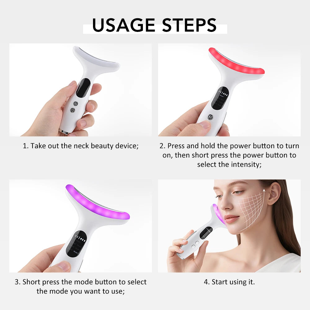 7 Colour LED Neck & Face Beauty Device – EMS Vibration Facial Massager for Skincare Routine Alsonic UK