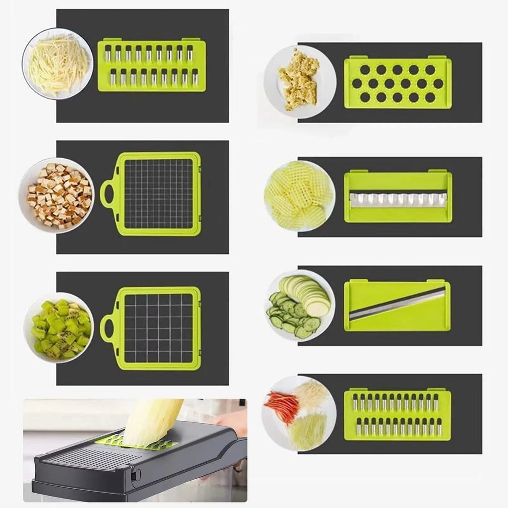 16-in-1 Vegetable Chopper & Slicer with 1.5L Container – Stainless Steel Mandoline Cutter Alsonic UK