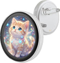Digital badge pin with 1.7 inch LED touchscreen displaying a photo and colorful lights
