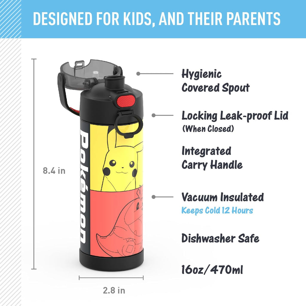 Thermos Pokémon Kids Water Bottle 16 oz – Insulated Stainless Steel Bottle