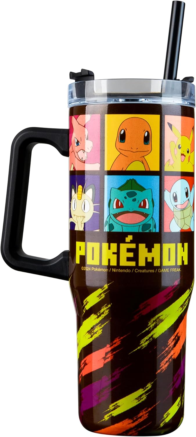 Pokémon insulated stainless steel tumbler for kids with handle and straw