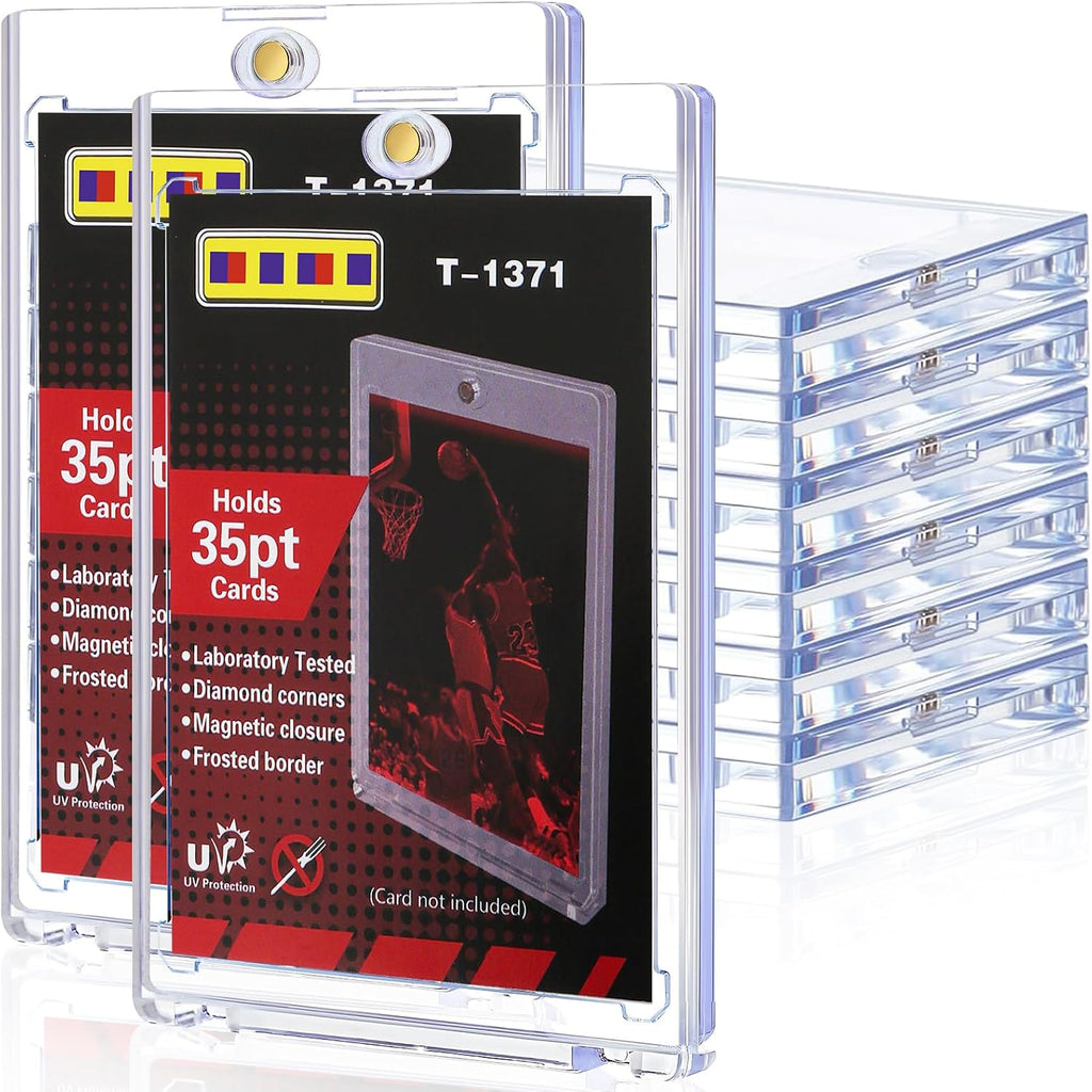8-pack clear acrylic 35pt magnetic card holders with gold magnet for trading cards
