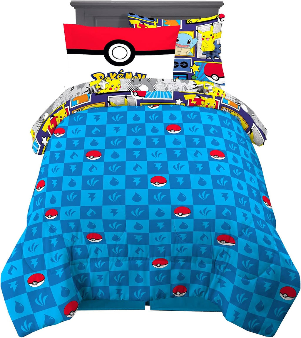 Pokémon Kids Reversible Bedsheet Set – Soft Cotton Bedding with Pikachu & Characters