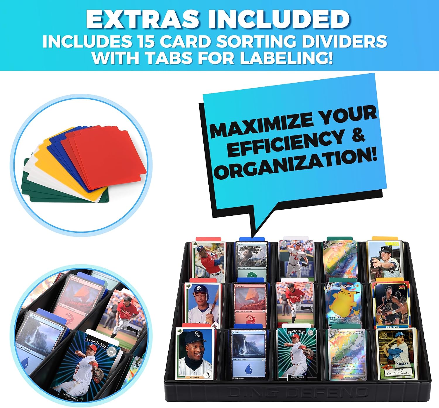 Trading Card Storage Tray – 15 Compartment Sorting Organizer for Sports Cards