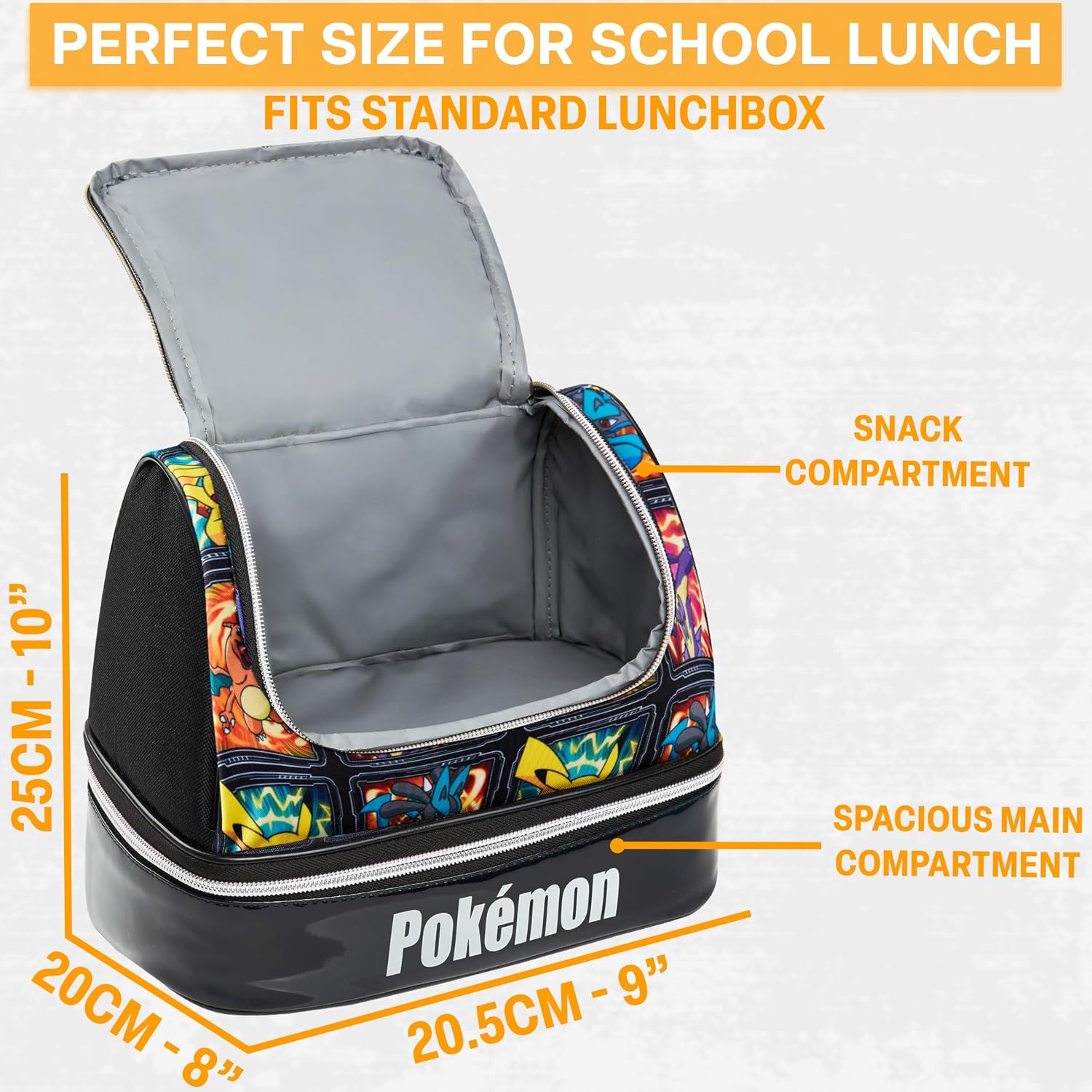 Pokémon Insulated Lunch Bag – Dual Compartment Kids Lunch Box with Handle