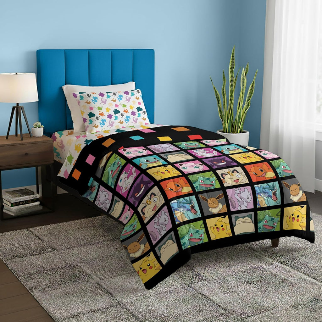 Pokémon 4-piece twin bedding set with Pikachu, Charmander and Squirtle comforter and sheets