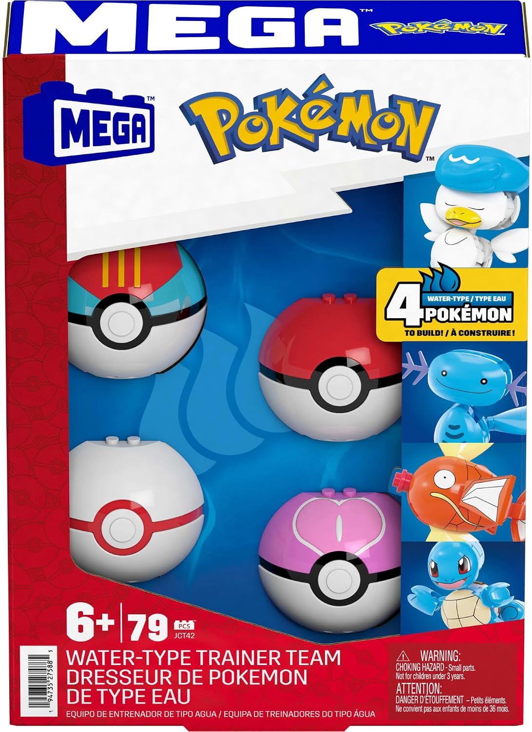 MEGA Pokémon Water-Type Building Set – 4 Buildable Poseable Figures with Poké Balls