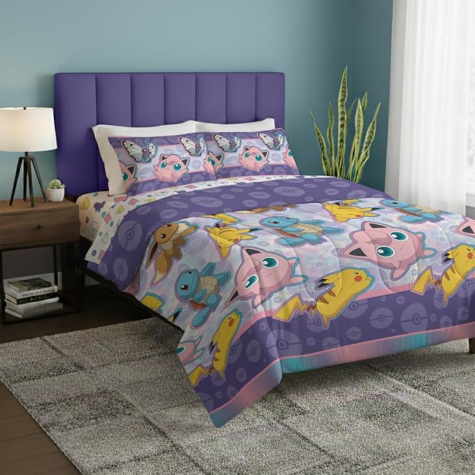 Pokémon Twin Bedding Set 4-Piece – Comforter, Sheets & Pillowcase for Kids