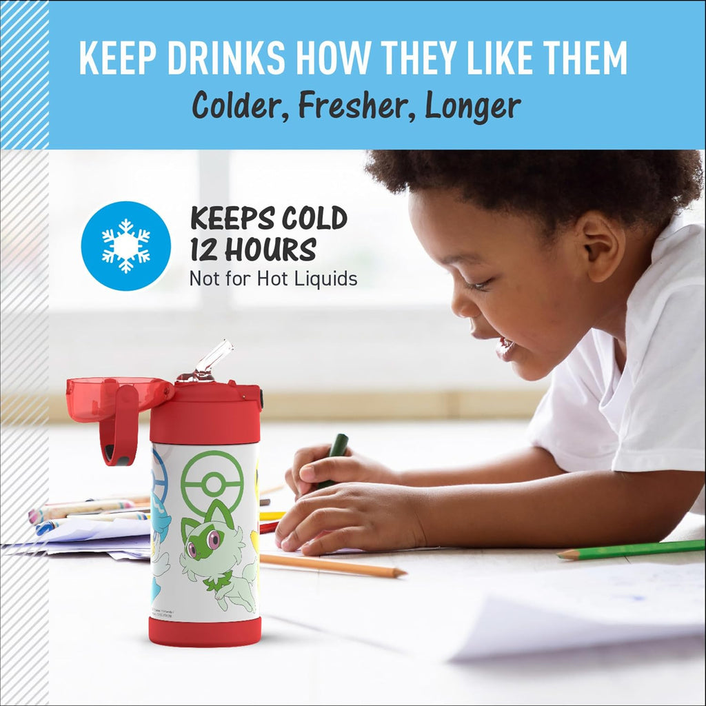 Thermos Pokémon Kids Water Bottle 12 oz – Insulated Bottle with Straw