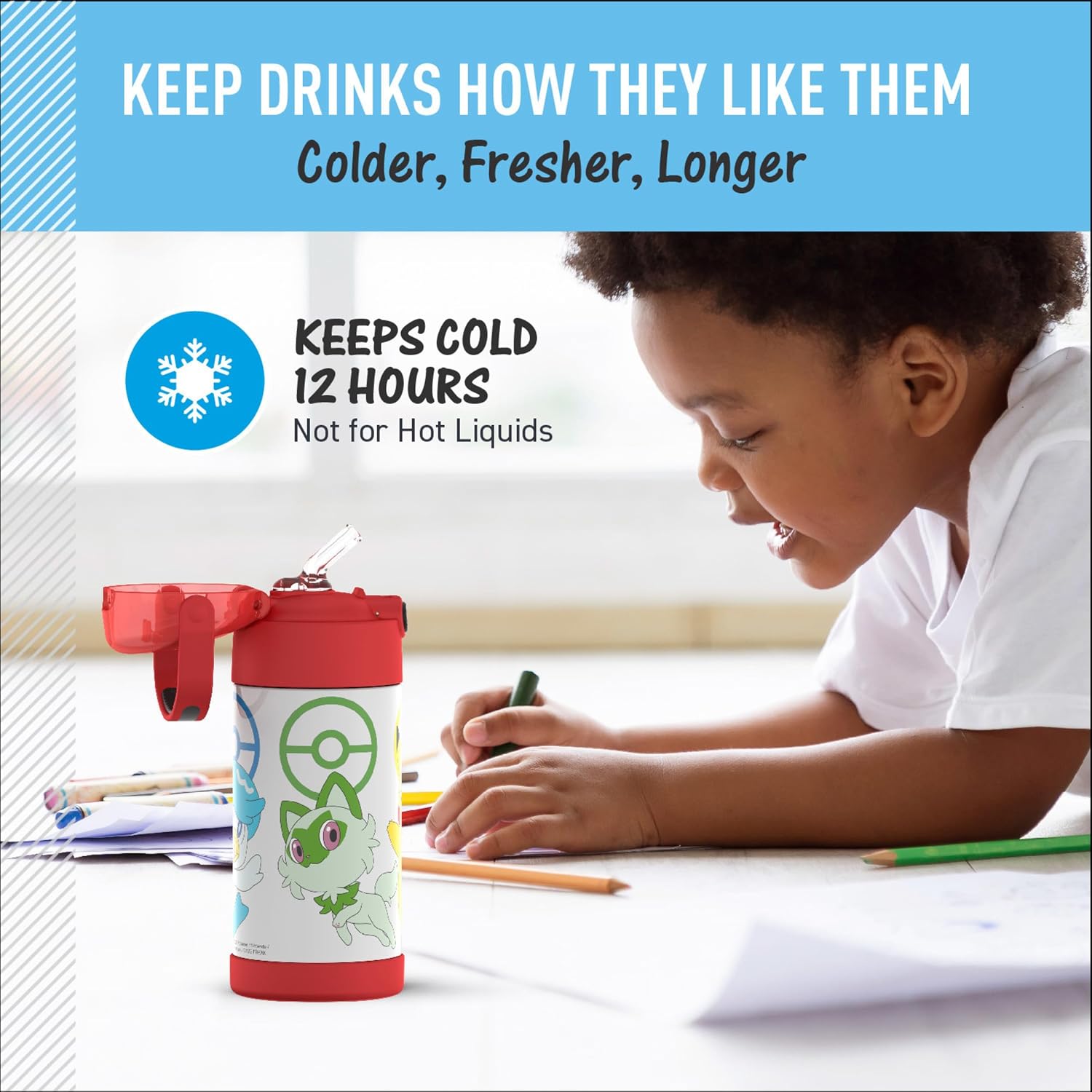 Thermos Pokémon Kids Water Bottle 12 oz – Insulated Bottle with Straw