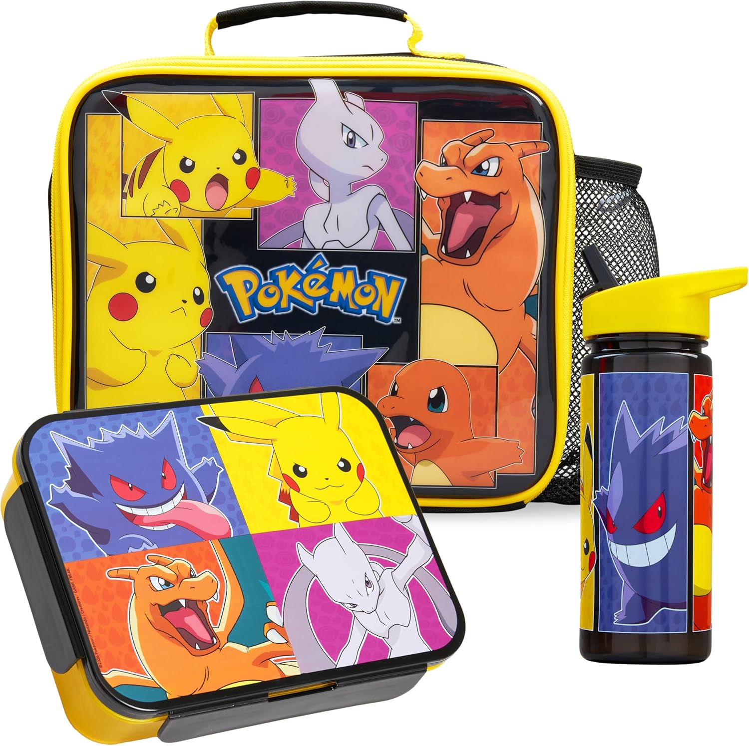Pokémon 3-piece lunch set with insulated bag, bento box and 20 oz water bottle featuring Pikachu and Charizard