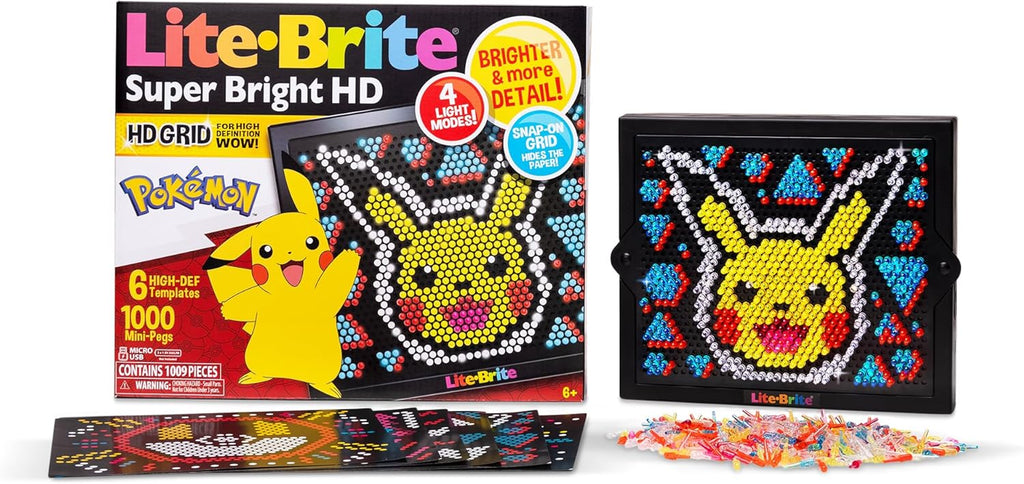 Pokémon light-up peg art set with HD LED grid and colorful mini pegs making Pikachu