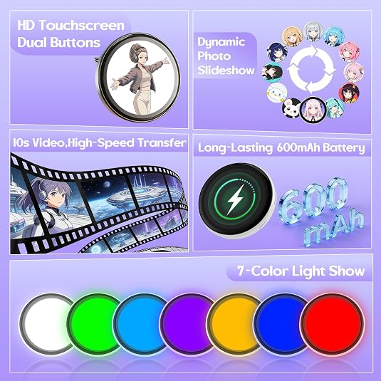 Digital Badge Pin – 1.7" LED Touchscreen Wearable for Photos, GIFs & Videos