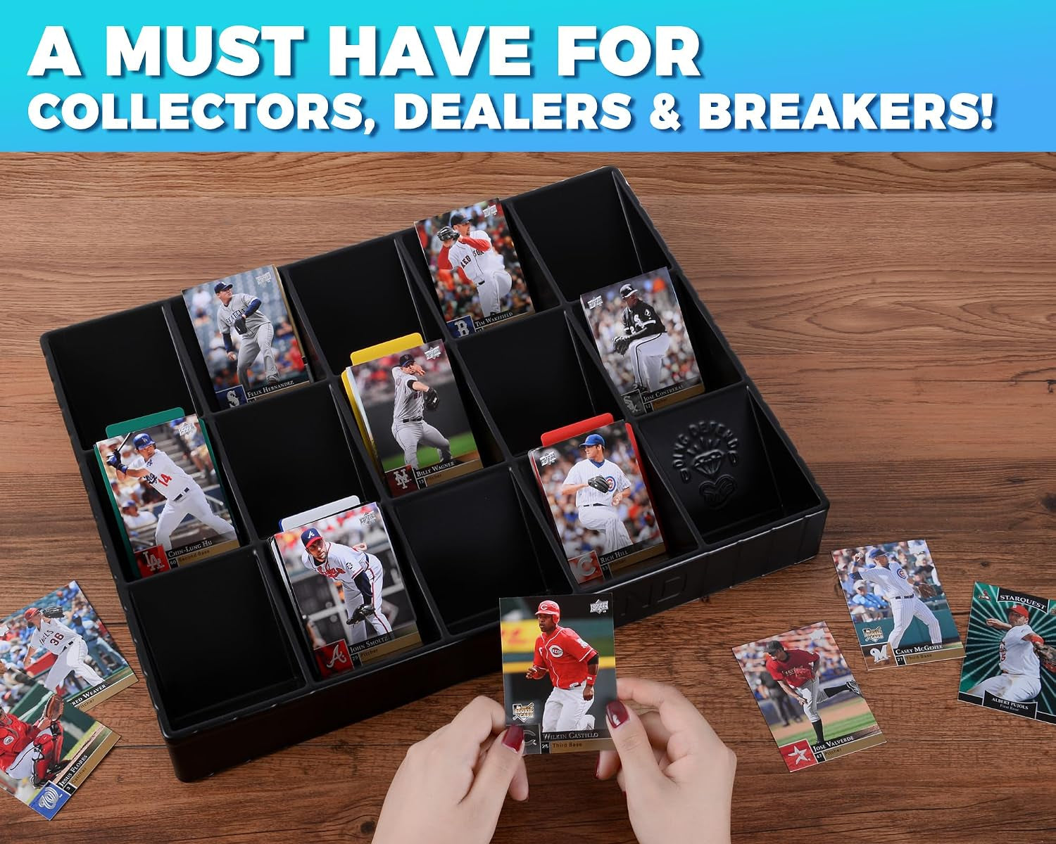 Trading Card Storage Tray – 15 Compartment Sorting Organizer for Sports Cards