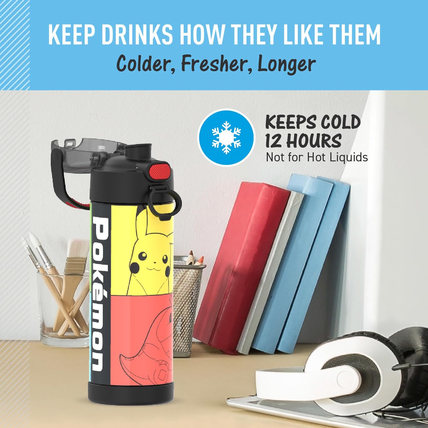Thermos Pokémon Kids Water Bottle 16 oz – Insulated Stainless Steel Bottle