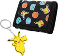 Pokémon trifold kids wallet with Pikachu rubber keychain set