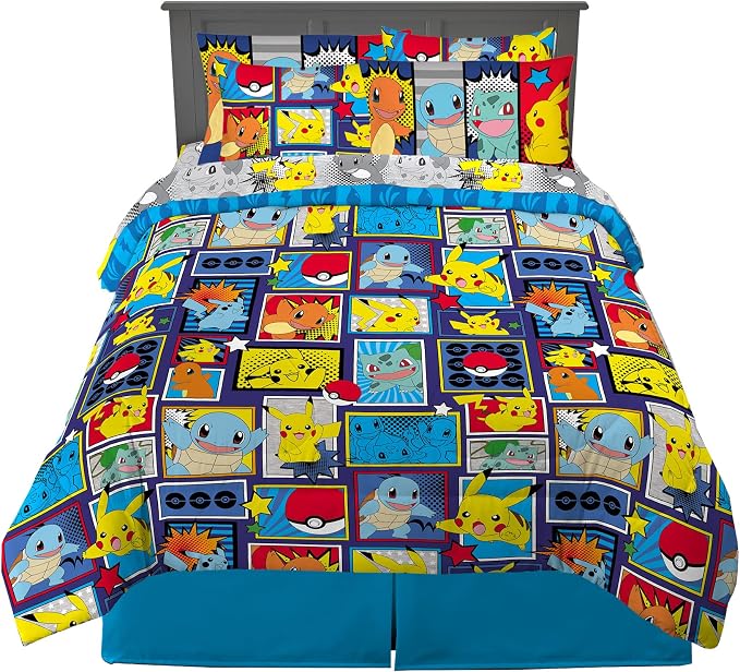 Pokémon Kids Reversible Bedsheet Set – Soft Cotton Bedding with Pikachu & Characters